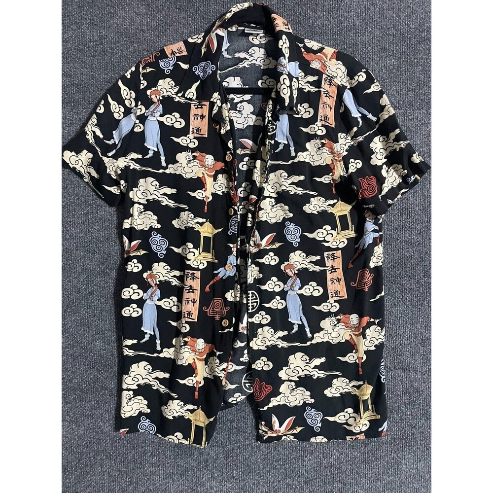 Nickelodeon Avatar Shirt Mens Button Up Large All-Over-Print Black